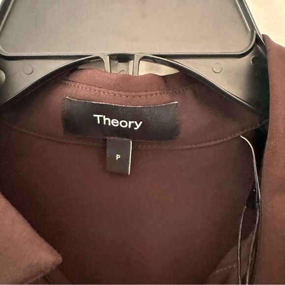 Theory Moder Tie Neck Silk Button-Up Blouse in Mink - Picture 5 of 6